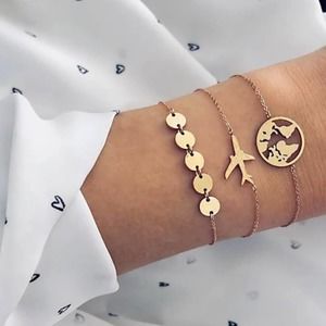 Minimalist 3 Piece Bracelet Set Gold Color